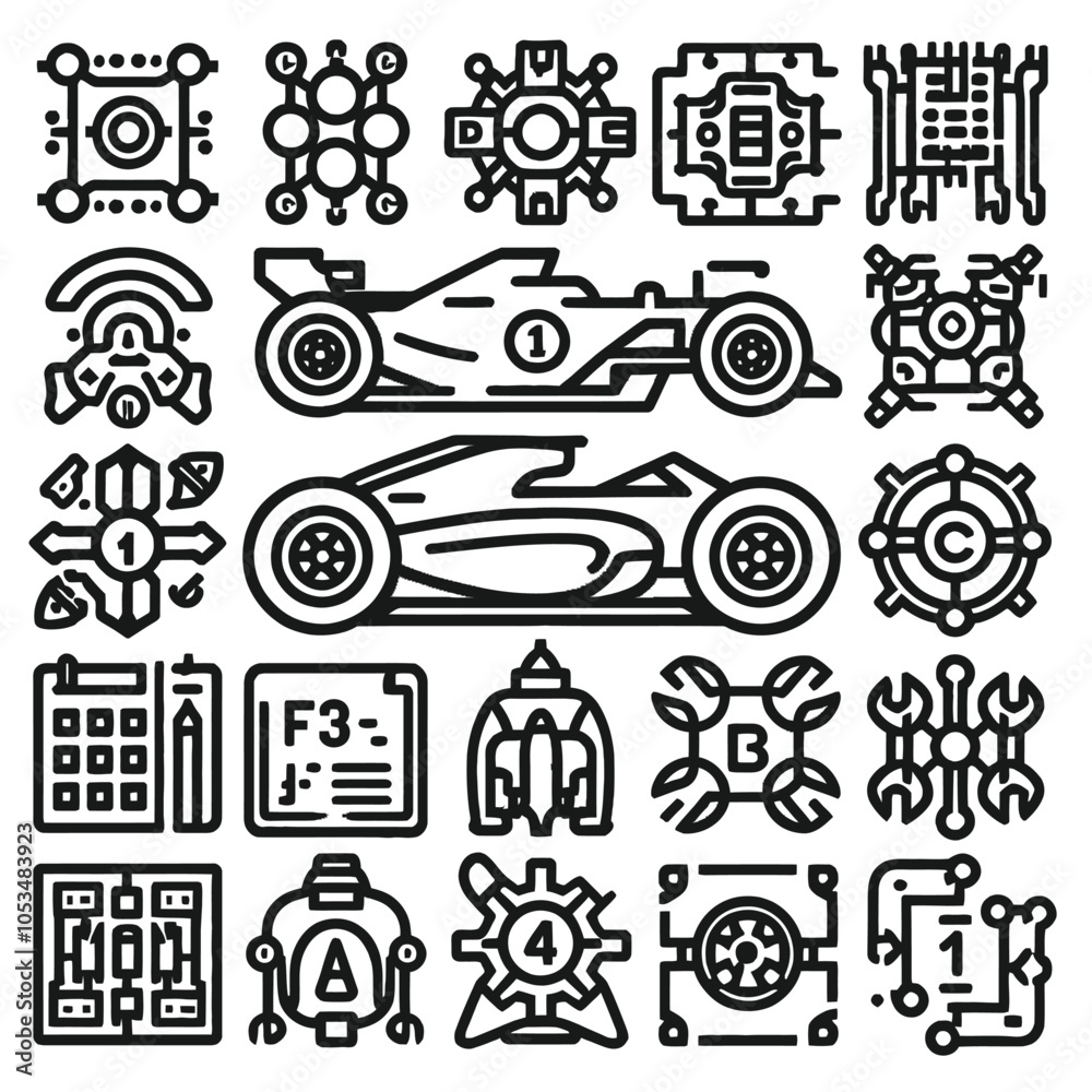 Fototapeta premium Formula 1 element outline icon set