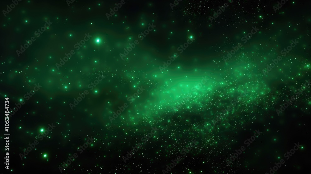 Fototapeta premium Unique digital background featuring green waves, luminous stars, and light effects, perfect for eye-catching abstract art projects