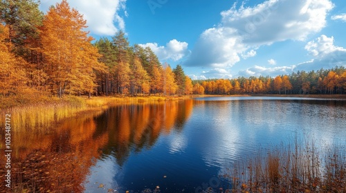 Scenic lake with autumn trees