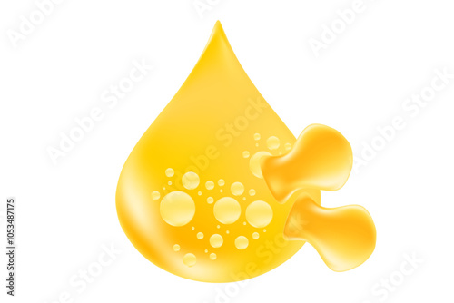 3D omega 3 fish oil soft gel capsules in a shape of fish gummies. Glowing golden oil drop isolated, transparent background. Healthy vitamin D3, ocean krill oil DHA, EPA supplement vector illustration.