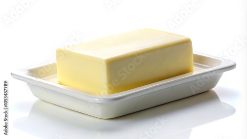 Wide-Angle butter in ceramic butter dish on white background
