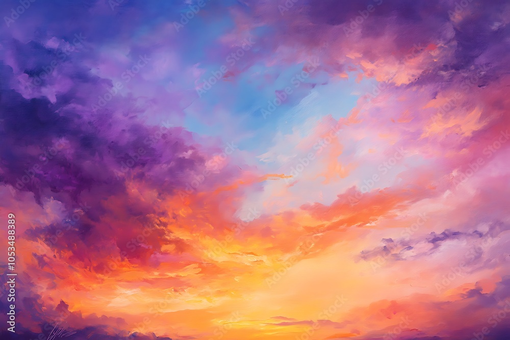 Obraz premium Dramatic Sunset Sky with Purple and Orange Clouds