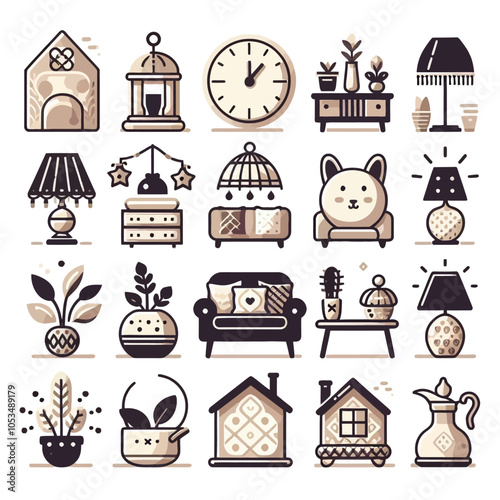 Home Décor icon set vector