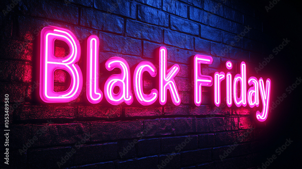 Cartel de neon rosa Black Friday en muro Cartel de neon rosa Black Friday en muro