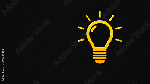 Flat illustration of a glowing bulb on a black background. The concept of a good, creative, and innovative idea. A brilliant idea
