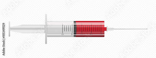 Medical syringe. Syringe with blood. 