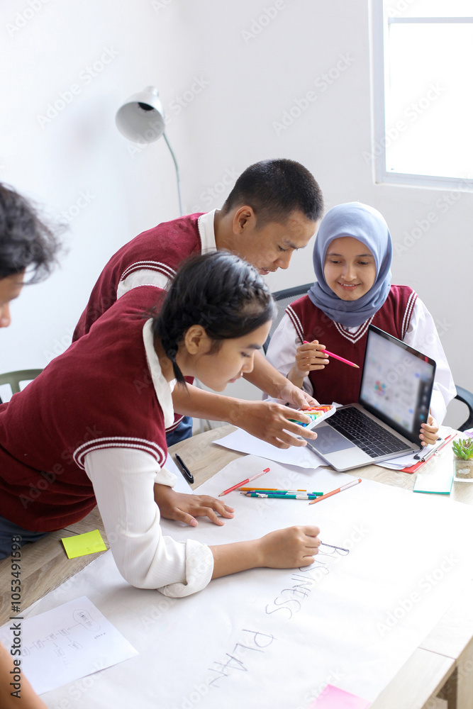 Fototapeta premium High School Students Doing School Work Together at The Study Room 