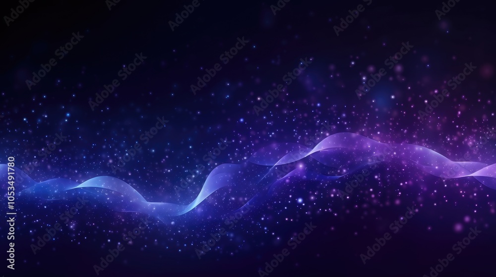 Fototapeta premium stunning digital purple particles wave abstract background with shining dots and stars for captivating wallpaper art