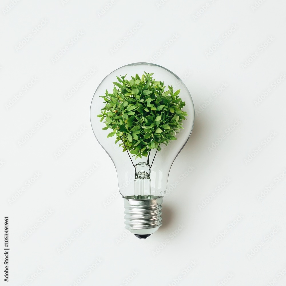 A bulb with a green plant inside, symbolizing sustainability and eco-friendliness. A bulb with a green plant inside, symbolizing sustainability and eco-friendliness.