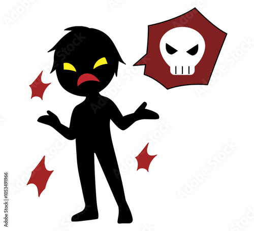 危険なことを喋る悪人イメージの黒いシルエットの人物素材