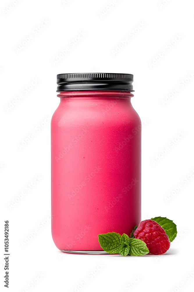 Mixed berry smoothie in mason jar with straw isolated on white background Mixed berry smoothie in mason jar with straw isolated on white background