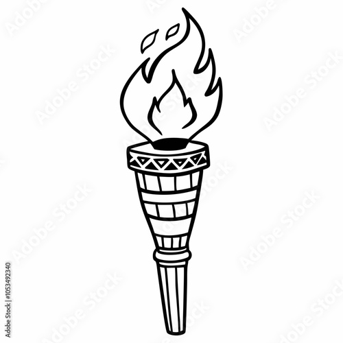Hand Drawn Torch Icon with Flames Black and White Vector Illustration