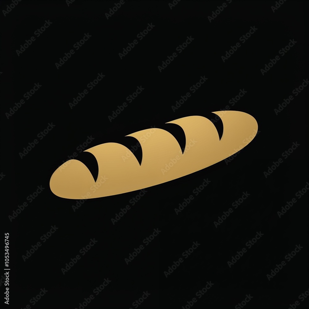 A solid gold loaf of bread silhouette icon on a black background. The bread has three curved slashes on top, indicating the classic baguette style. A solid gold loaf of bread silhouette icon on a black background. The bread has three curved slashes on top, indicating the classic baguette style.