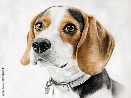 A drawing of a beagle dog with a collar photo