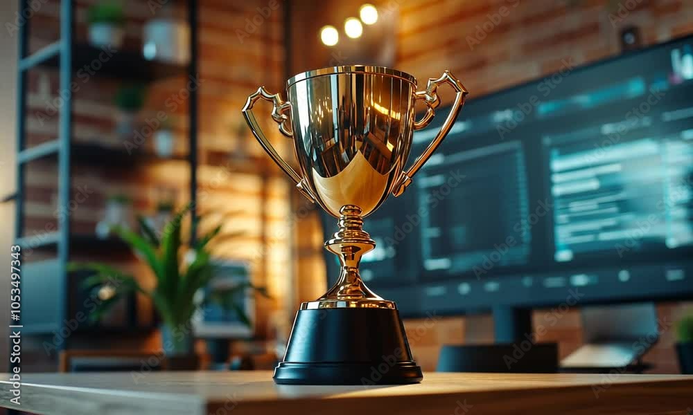 golden trophy on table golden trophy on table