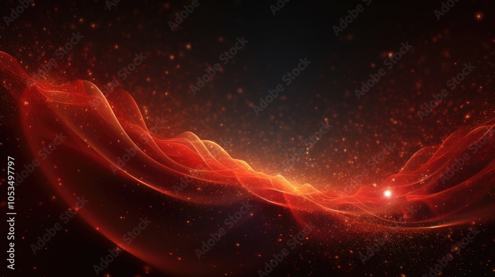 Obraz premium Stunning digital red particles wave abstract background with shining dots and stars for captivating wallpaper art