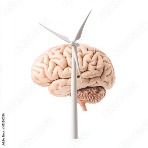 A brain with a wind turbine emerging from it, symbolizing innovative thinking and renewable energy. photo