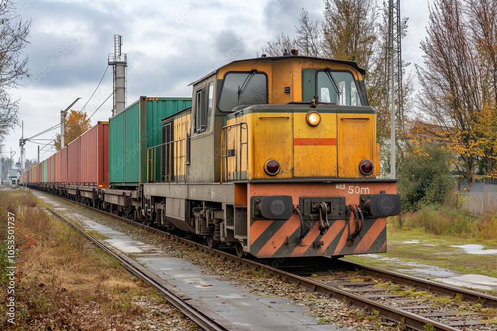 Aerial view of cargo train on railway, Selective focus train with container box for logistic transportation. Aerial view of cargo train on railway, Selective focus train with container box for logistic transportation.