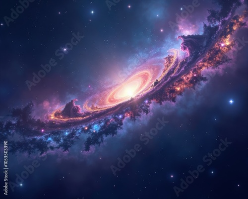 Cosmic galaxy with swirling stars and colorful nebula in deep space