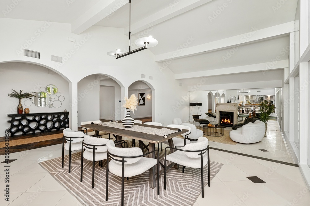 Fototapeta premium Contemporary Dining and Living Room Interior
