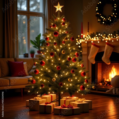 A festive living room decorated for Christmas