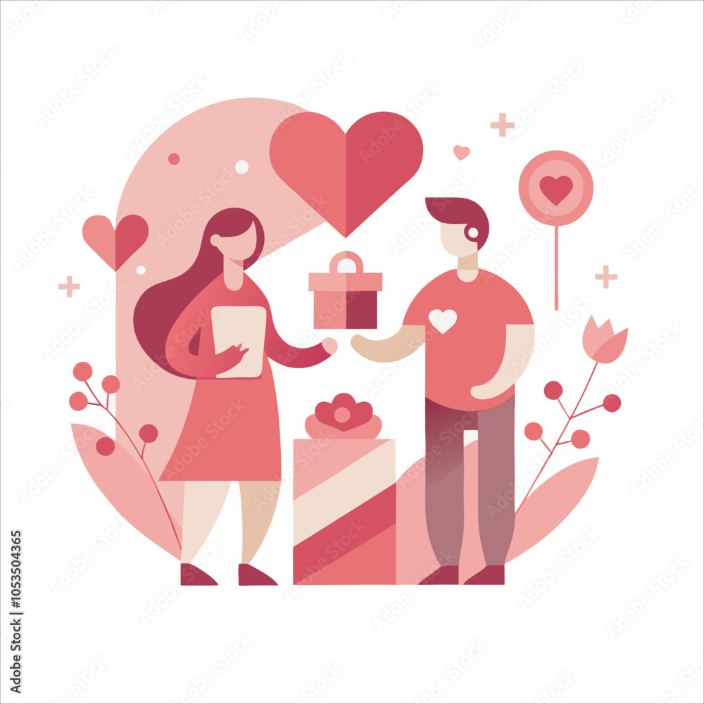 Create a romantic Valentine's Day illustration with a soft, warm color palette featuring shades of red, pink, and white. Include classic symbols of love, such as hearts, roses, and gift boxes. Create a romantic Valentine's Day illustration with a soft, warm color palette featuring shades of red, pink, and white. Include classic symbols of love, such as hearts, roses, and gift boxes.