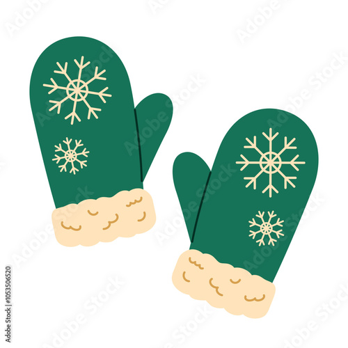 Winter mittens with snowflakes. Flat vector isolated illustration