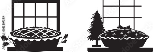 Silhouette of a festive pie cooling on a windowsill, vector silhouette vector
