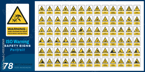 78 set iso warning safety signs v31_hand crushing between press brake and material_portrait size a4/a3/a2/a1

