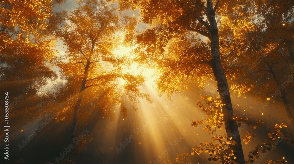 Sunlight streaming through golden trees