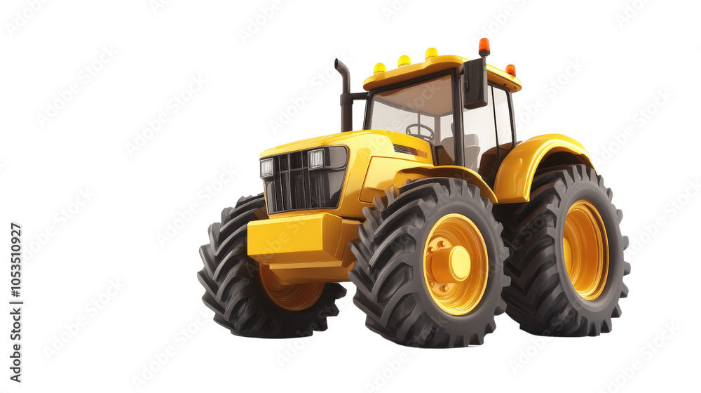 Obraz premium Powerful Farm Tractor: A robust yellow tractor with large wheels and a powerful engine, ready to tackle any task. The tractor is a symbol of hard work, determination, and agricultural strength. 