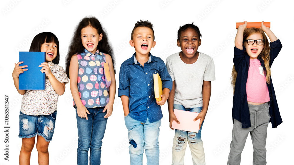 Obraz premium Kids holding tablets png sticker, transparent background