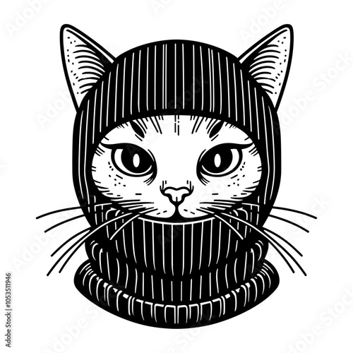 cat wearing a balaclava sketch