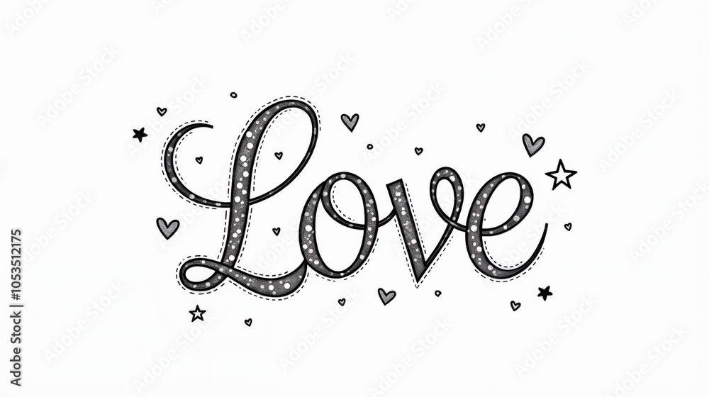 A creative hand-drawn representation of the word love adorned with hearts and stars, suitable for various artistic and decorative purposes A creative hand-drawn representation of the word love adorned with hearts and stars, suitable for various artistic and decorative purposes