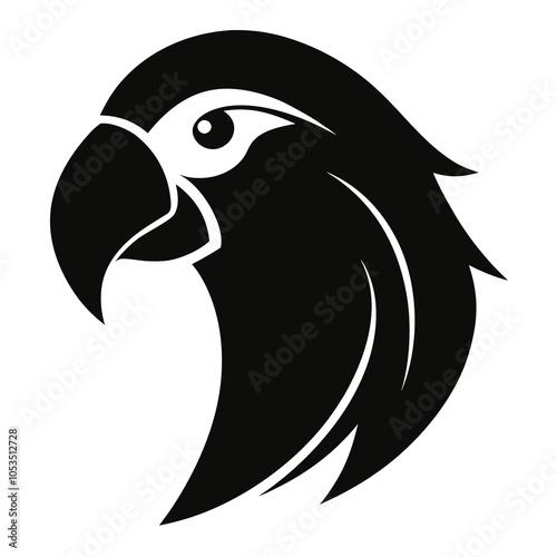 Black Parrot Head Silhouette Vector Icon.