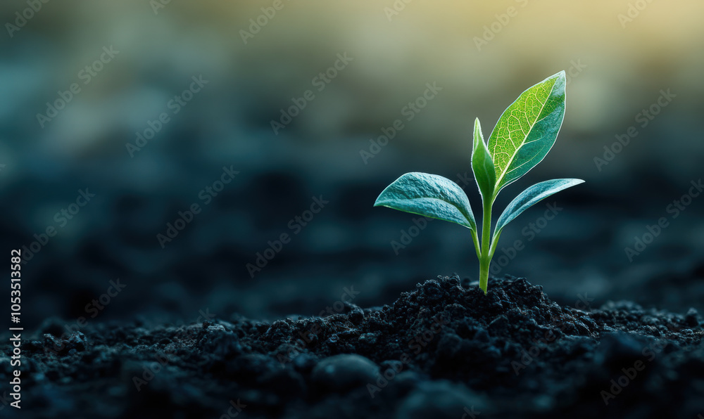 single green sprout emerges from dark soil, symbolizing hope, growth, and new beginnings single green sprout emerges from dark soil, symbolizing hope, growth, and new beginnings