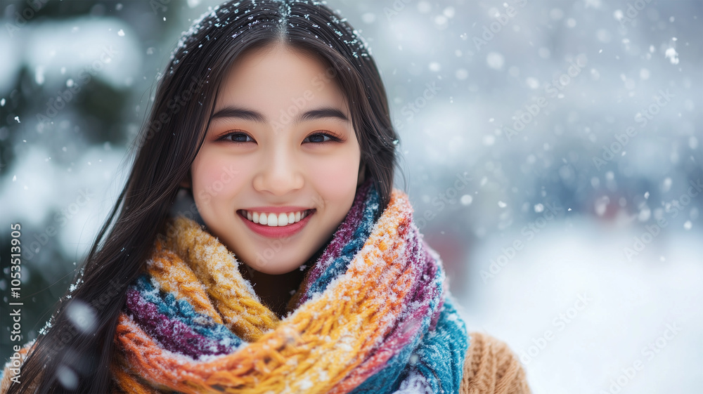雪景色の中のマフラー女性 雪景色の中のマフラー女性