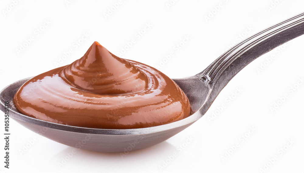 Fototapeta premium Hazelnut cream in spoon isolated on white background, full depth of field. ai generated