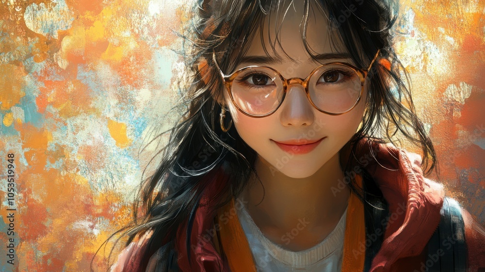 Teenaged Japanese girl with trendy glasses and a joyful smile. Teenaged Japanese girl with trendy glasses and a joyful smile.