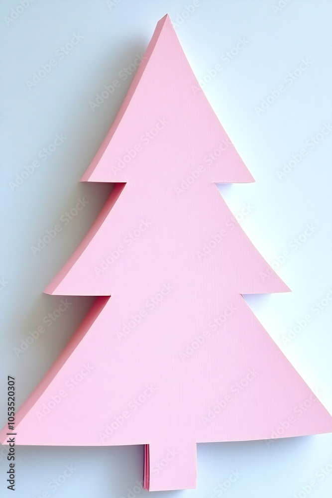 Crafting a pink paper Christmas tree in a minimalist style for festive decorations during winter celebrations Crafting a pink paper Christmas tree in a minimalist style for festive decorations during winter celebrations