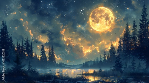 Starry forest clearing illustrate a peaceful. AI generated