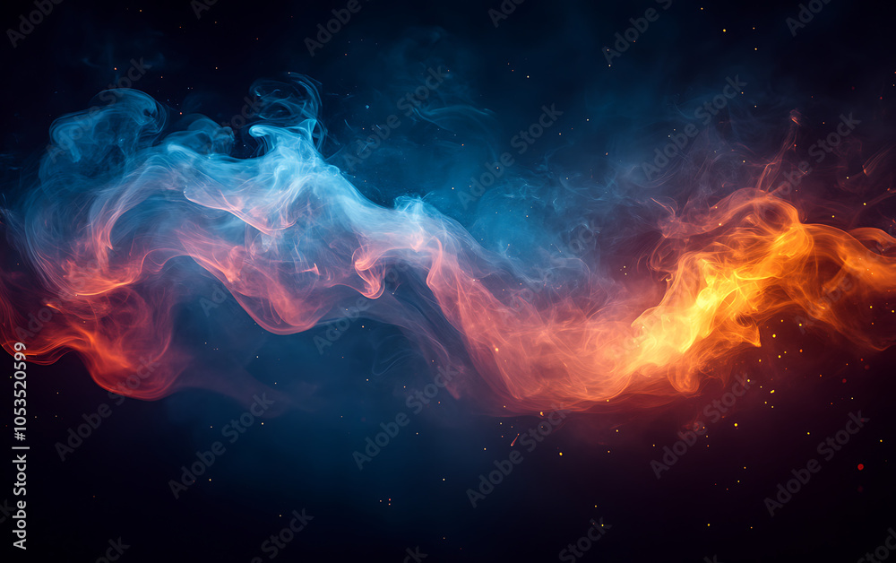 Fototapeta premium Fiery Harmony: Red and Blue Smoke Interplay