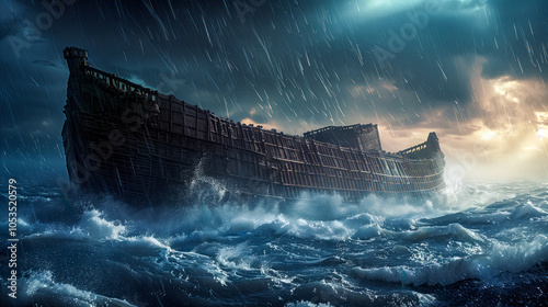 Noah's ark in stormy seas