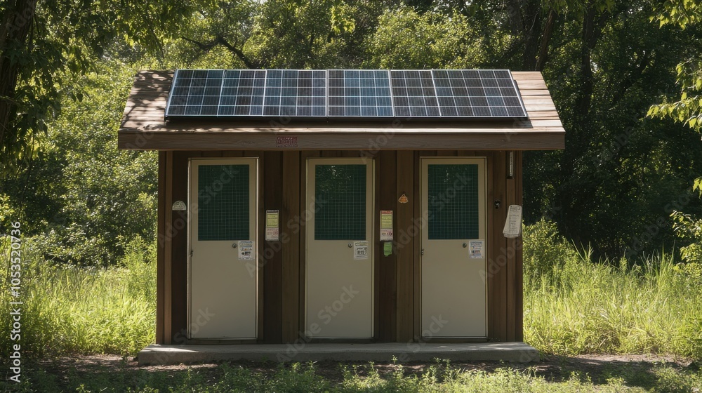 Solar panels on a public restroom. Solar panels on a public restroom.