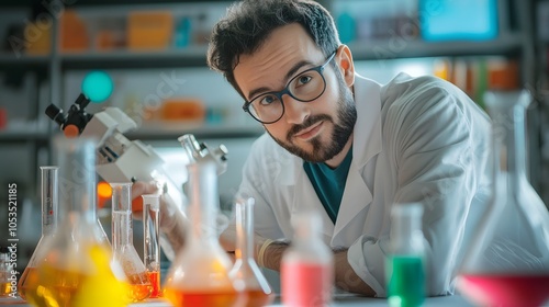 Scientist man working in laboratory. 