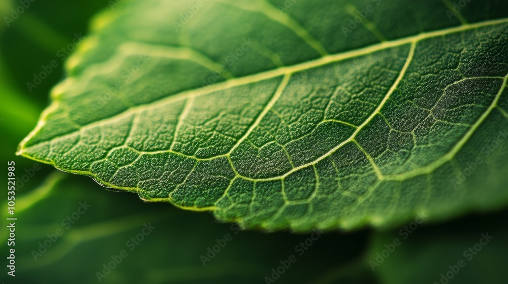 Close-up of a leaf's surface, emphasizing the detailed vein patterns and green cell textures with high precision Close-up of a leaf's surface, emphasizing the detailed vein patterns and green cell textures with high precision