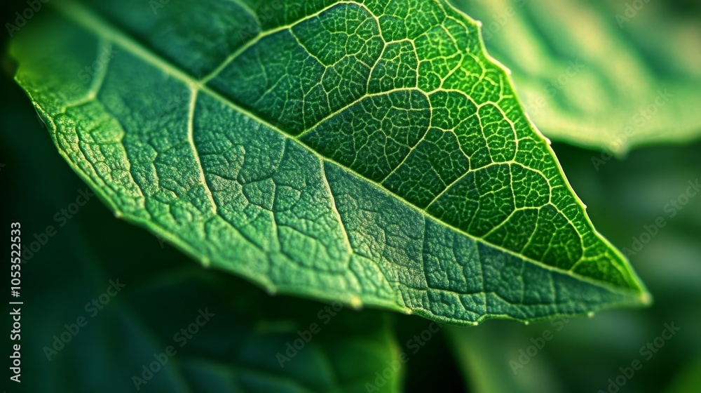 Close-up of a leaf's surface, emphasizing the detailed vein patterns and green cell textures with high precision Close-up of a leaf's surface, emphasizing the detailed vein patterns and green cell textures with high precision