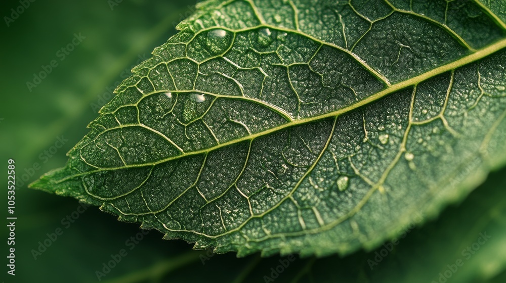 Close-up of a leaf's surface, emphasizing the detailed vein patterns and green cell textures with high precision Close-up of a leaf's surface, emphasizing the detailed vein patterns and green cell textures with high precision