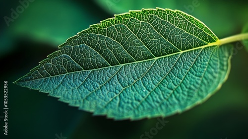 Close-up of a leaf's surface, emphasizing the detailed vein patterns and green cell textures with high precision