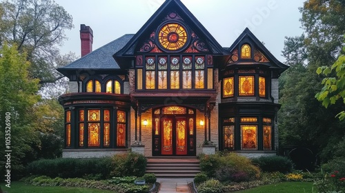 Victorian home with stained glass windows.